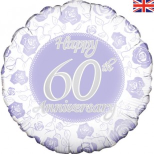 Happy 60th Anniversary Lilac Roses Balloon